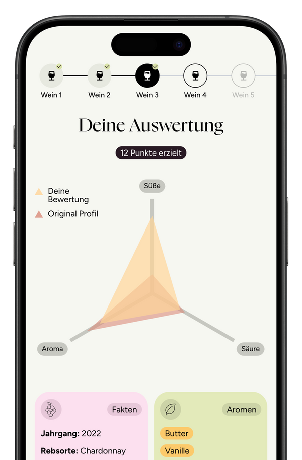 vinodo App Mockup Bild mit Weindreieck und Auswertung